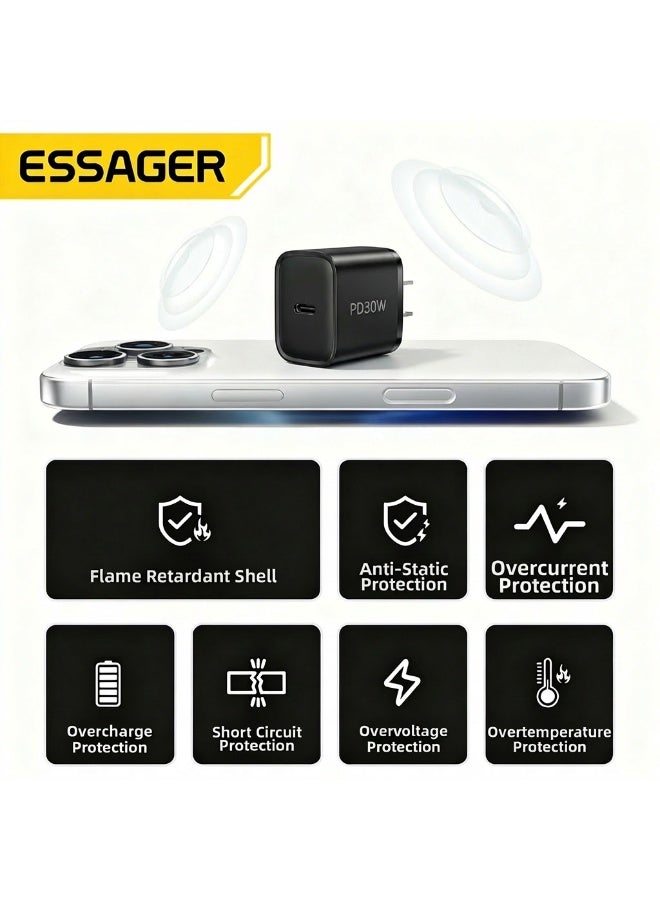 ESSAGER 30W UK Plug Fast Charger, PD 3.0 Wall Charger and Power Adapter, Compact USB C Charger and Travel Charger for Phone and Tablet, Black - Image 3